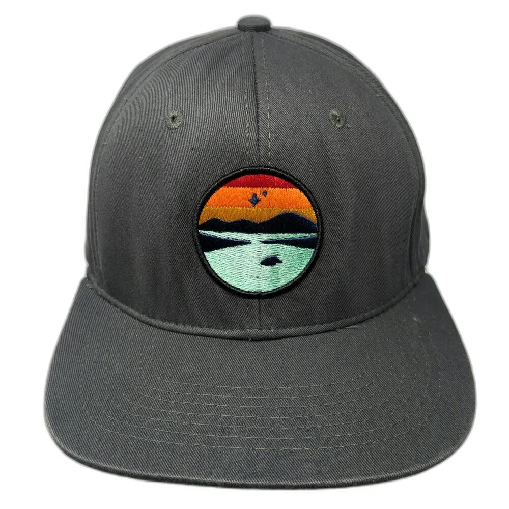 Base Level Snapback Gray One Size Embroidered Landscape Sunset Mountain Hat